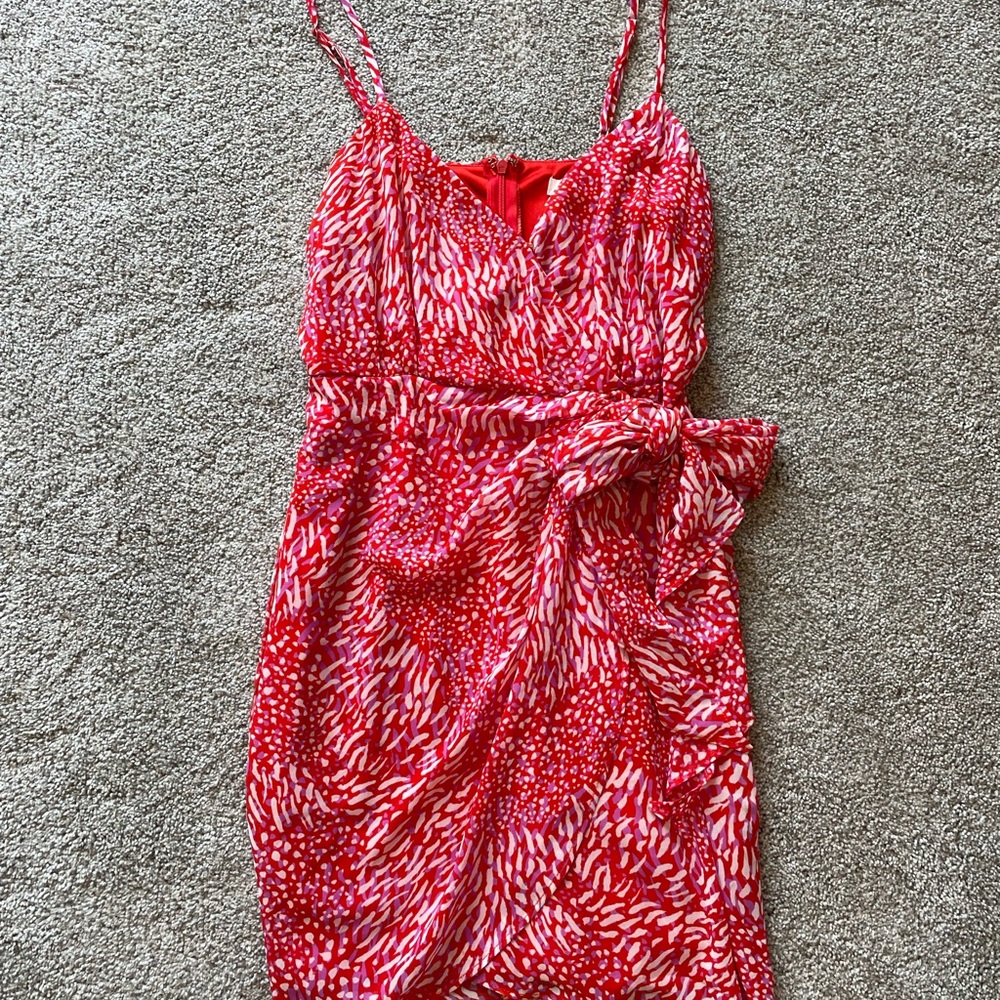 Womens Lush Elegant Red Patterned Mini Dress- Siz… - image 1